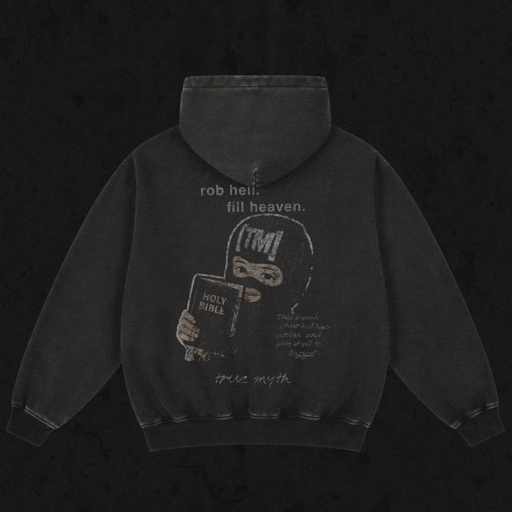 Oversized Retro Washed Hoodie | Robbing Hell To Fill Heaven | Retro Black