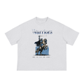 Boxy cropped tee with the hand-drawn 'Abide and Let's Ride Hero Knight' design by True Myth, white
