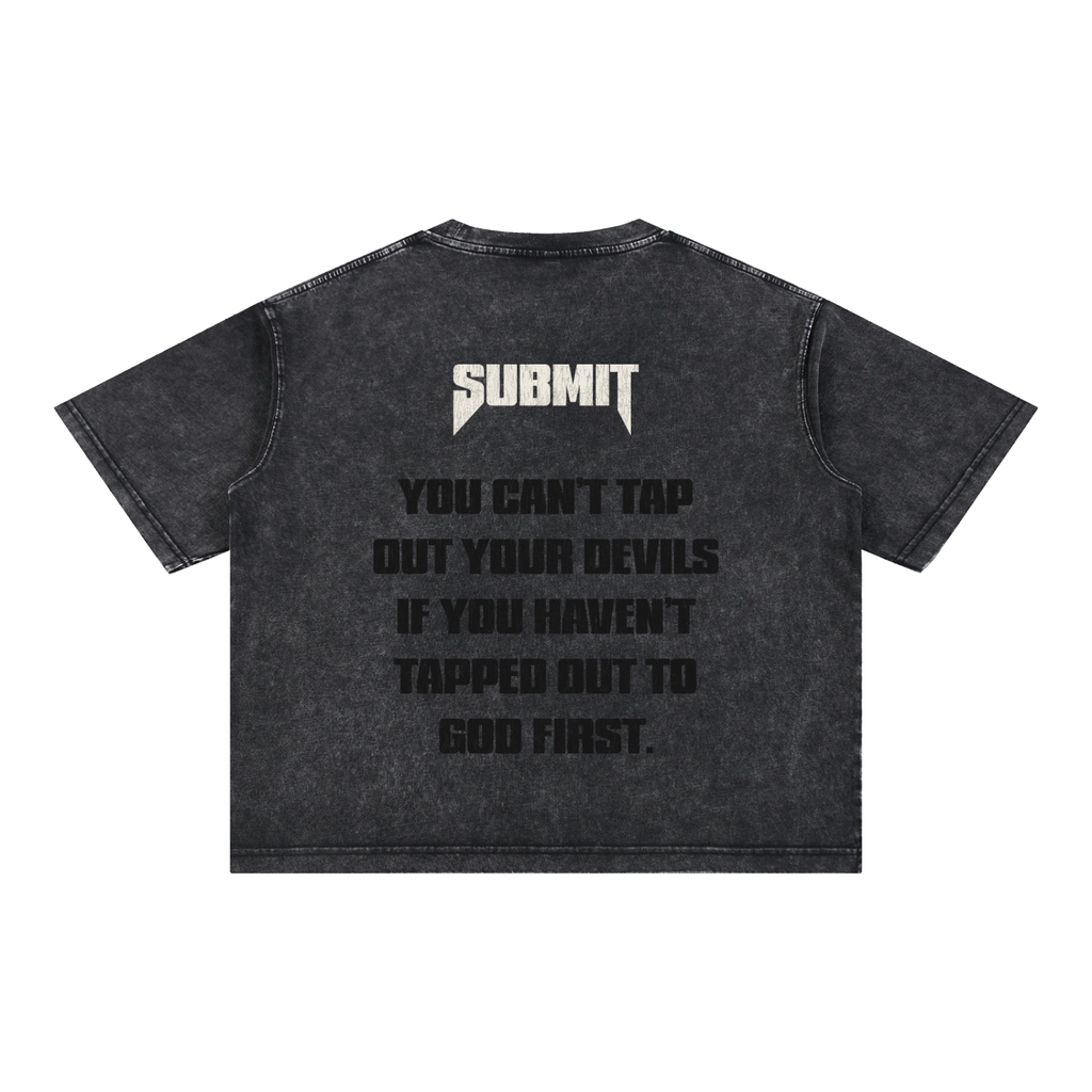 Submit-Victory Is Surrender boxy cropped tee, stone wash black, photo 4