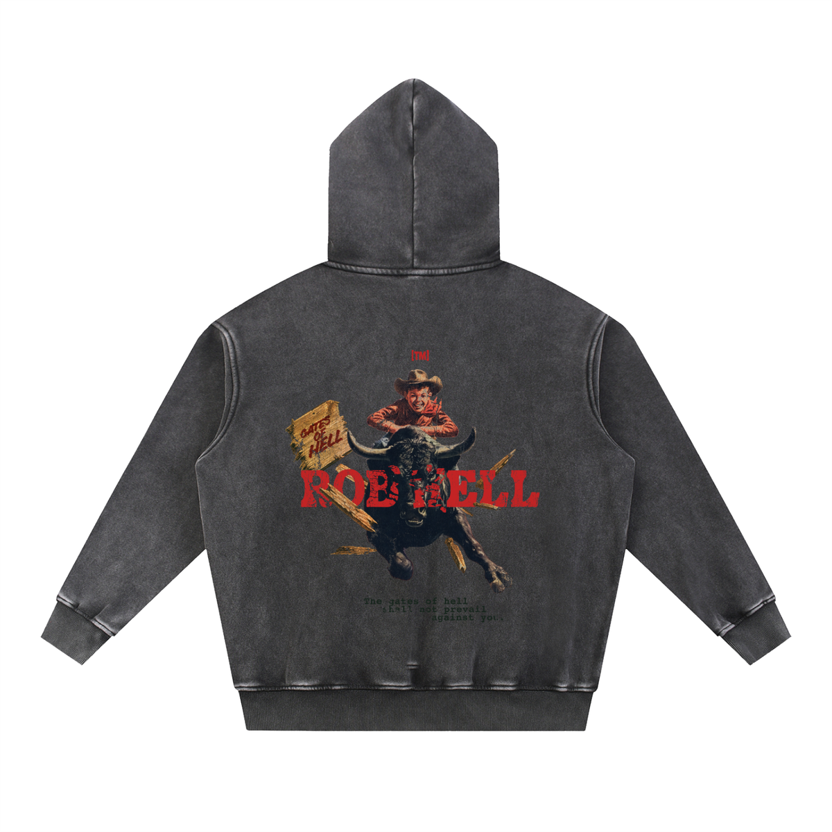 Rob Hell-The Gates of Hell Will Not Prevail oversized hoodie, retro black, photo 4
