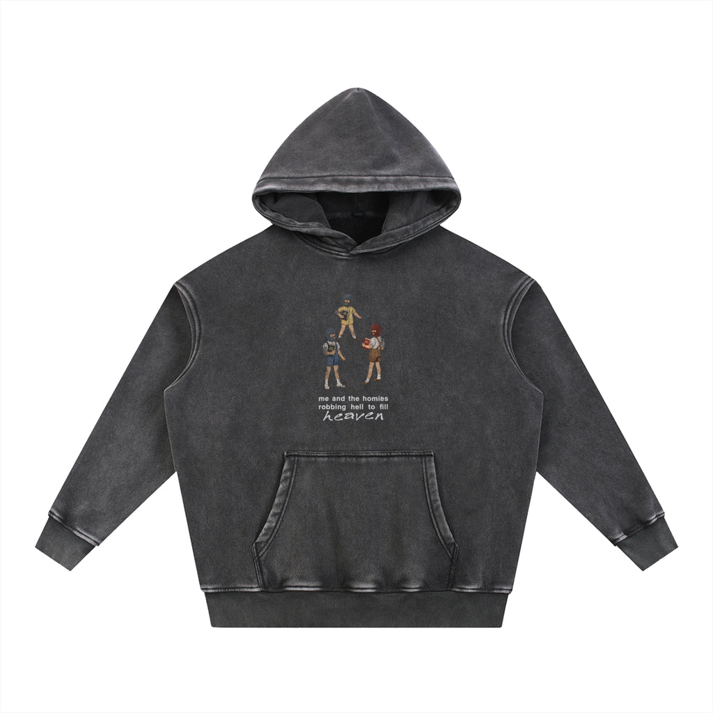 Oversized Retro Washed Hoodie | Robbing Hell To Fill Heaven | Retro Black
