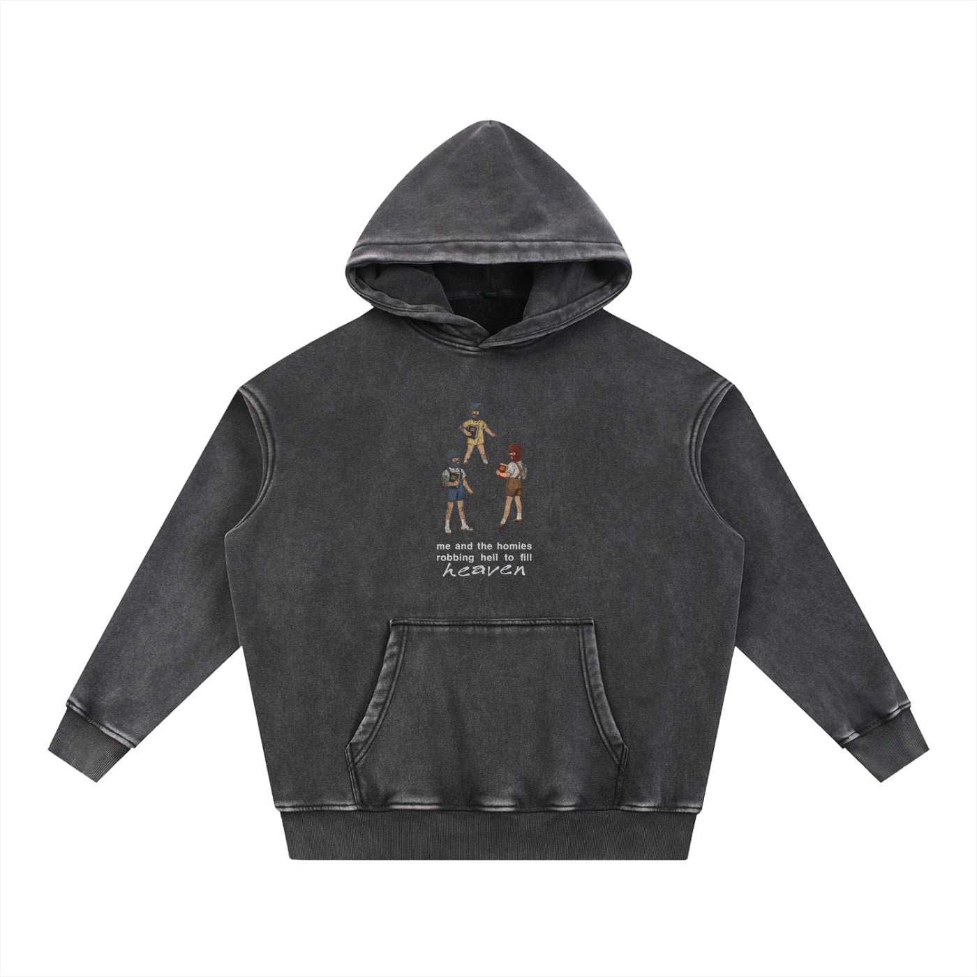 Oversized Retro Washed Hoodie | Robbing Hell To Fill Heaven | Retro Black