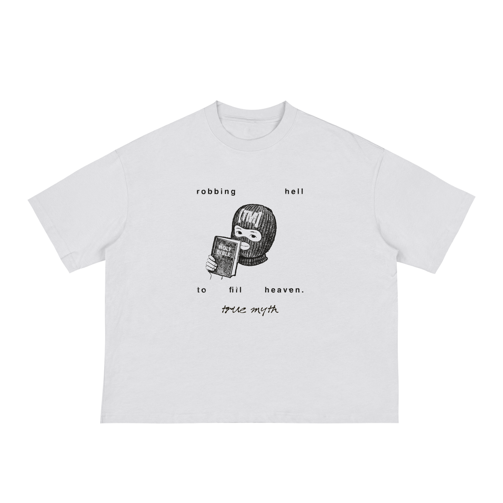 Cropped/Boxy Loose Fit Tee 1.0 | Robbing Hell To Fill Heaven | White