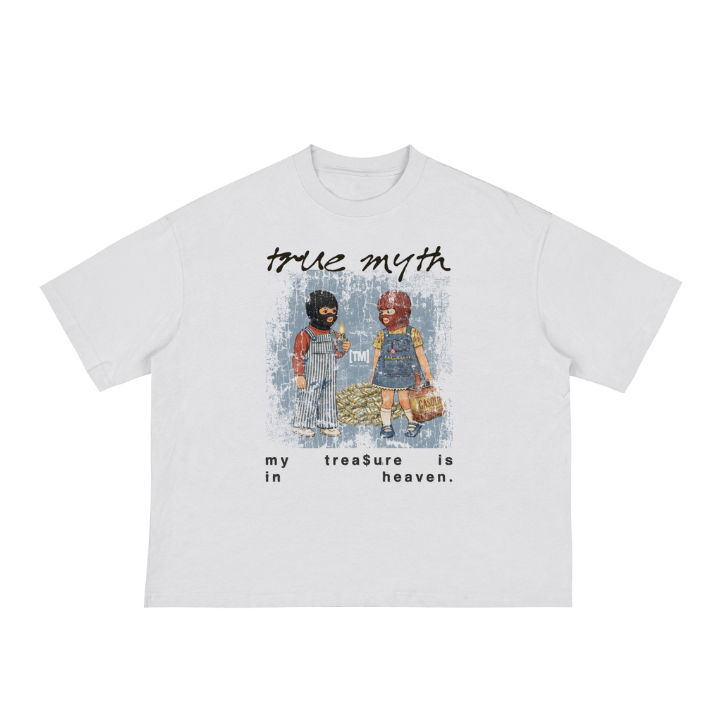 Cropped Boxy Loose Fit Tee 1.0 | Vintage Mural My Treasure Is In Heaven | White