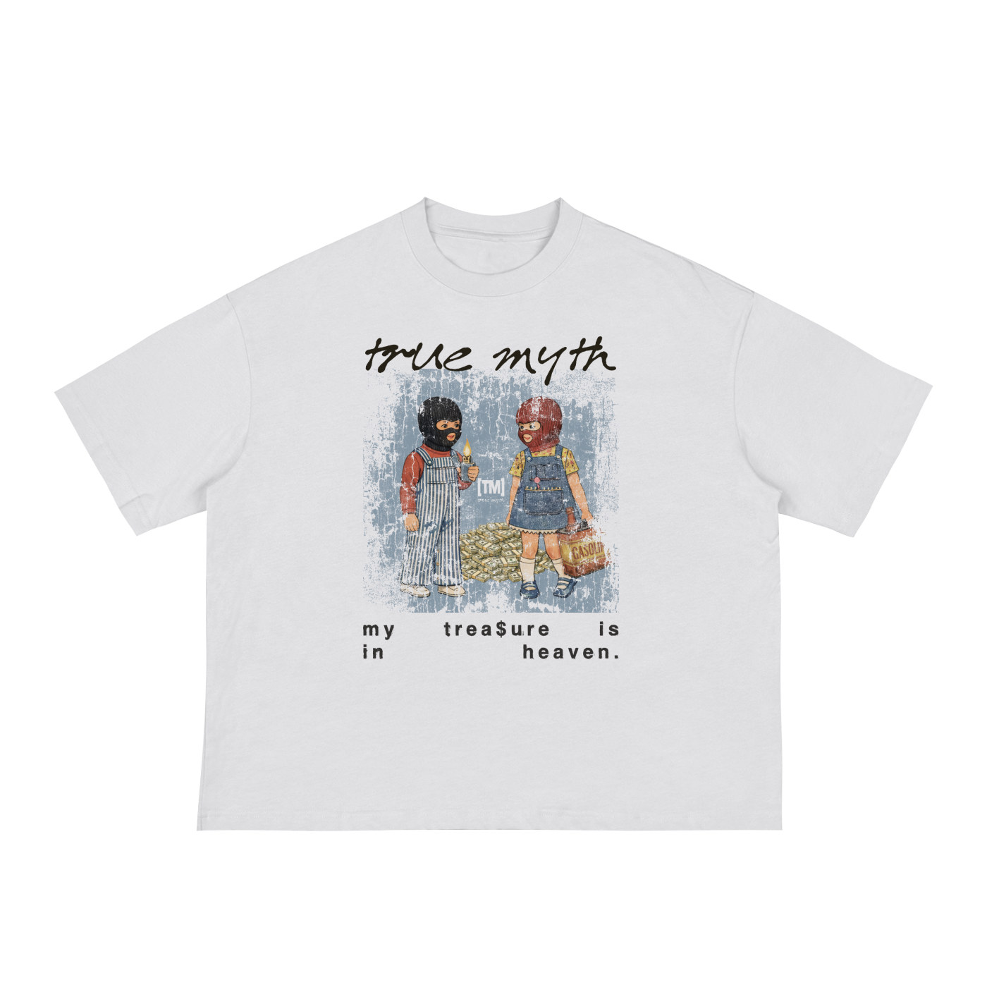 Cropped Loose Boxy Tee | Vintage Mural My Treasure Is In Heaven | White