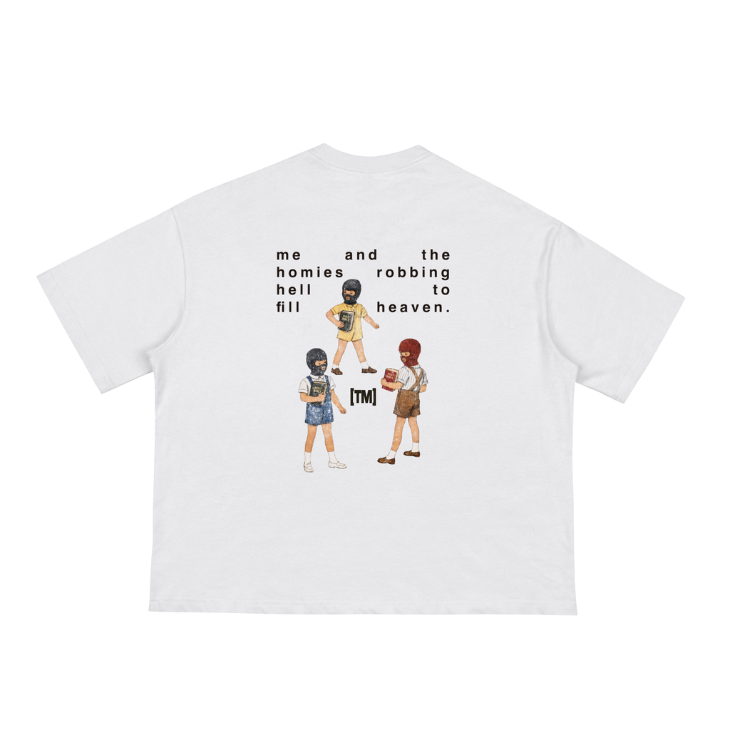 Cropped/Boxy Loose Fit Tee 1.0 | Robbing Hell To Fill Heaven | White