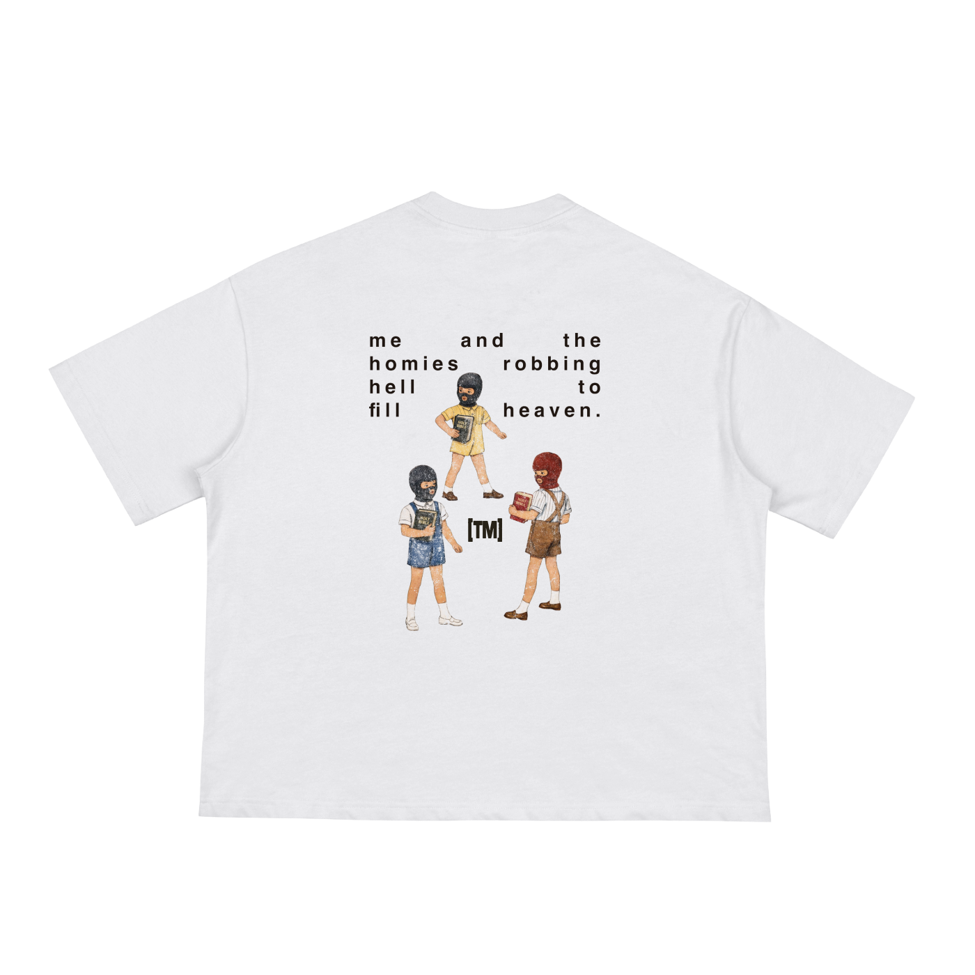 Cropped/Boxy Loose Fit Tee | Robbing Hell To Fill Heaven | White