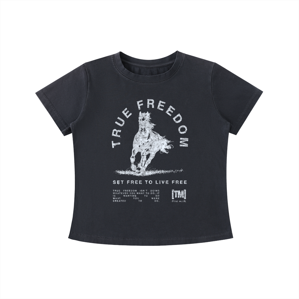 Vintage Wash Ultra Slim Fit T-shirt | True Freedom Horse | Faded Black