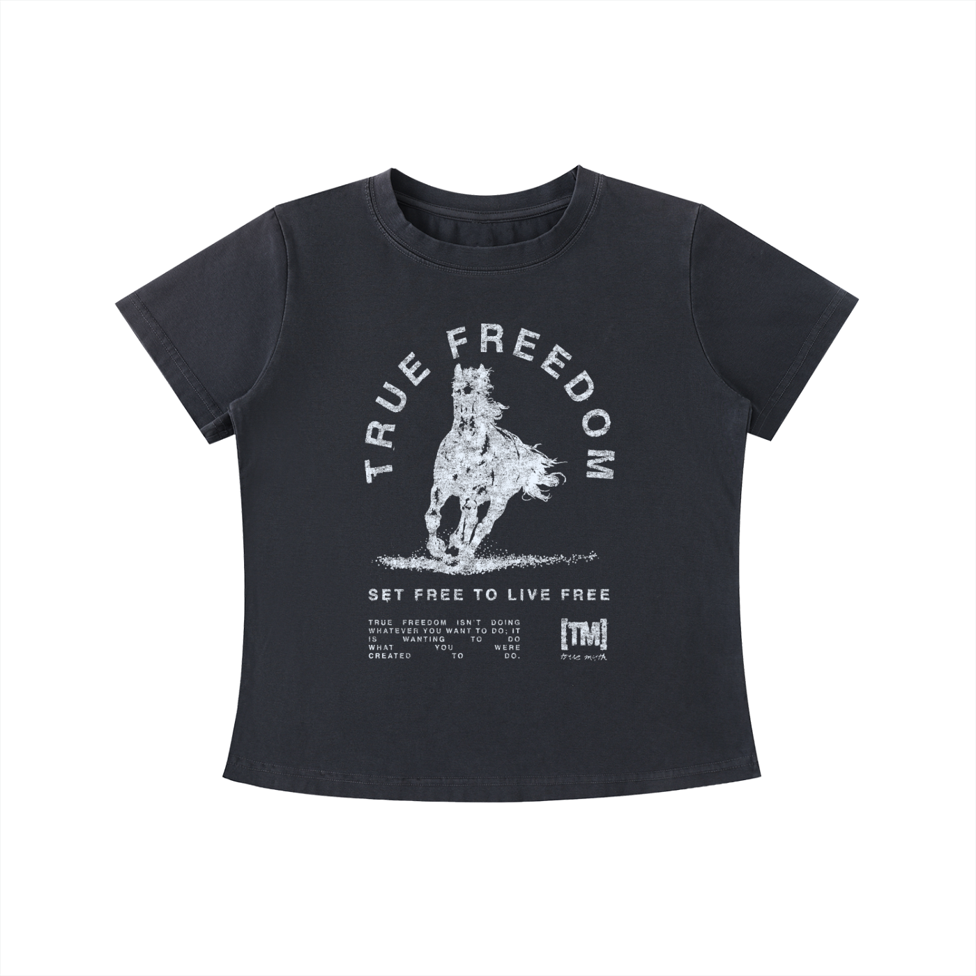 Vintage Wash Ultra Slim Fit T-shirt | True Freedom Horse | Faded Black