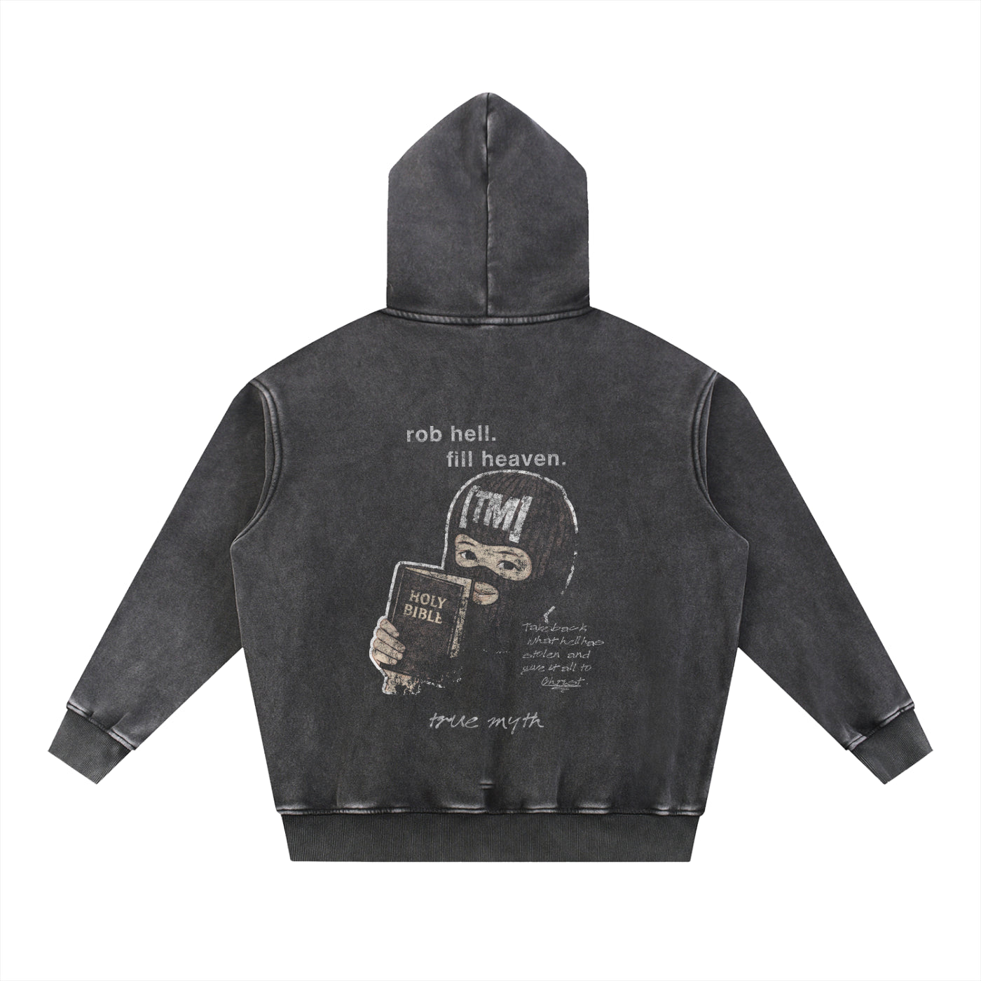 Oversized Retro Washed Hoodie | Robbing Hell To Fill Heaven | Retro Black
