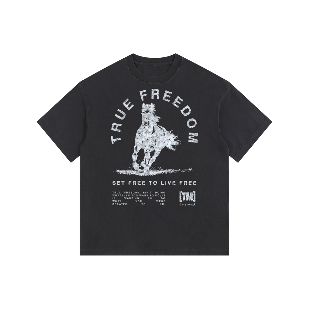 2XL & UP | True Freedom Horse| White on Faded Black