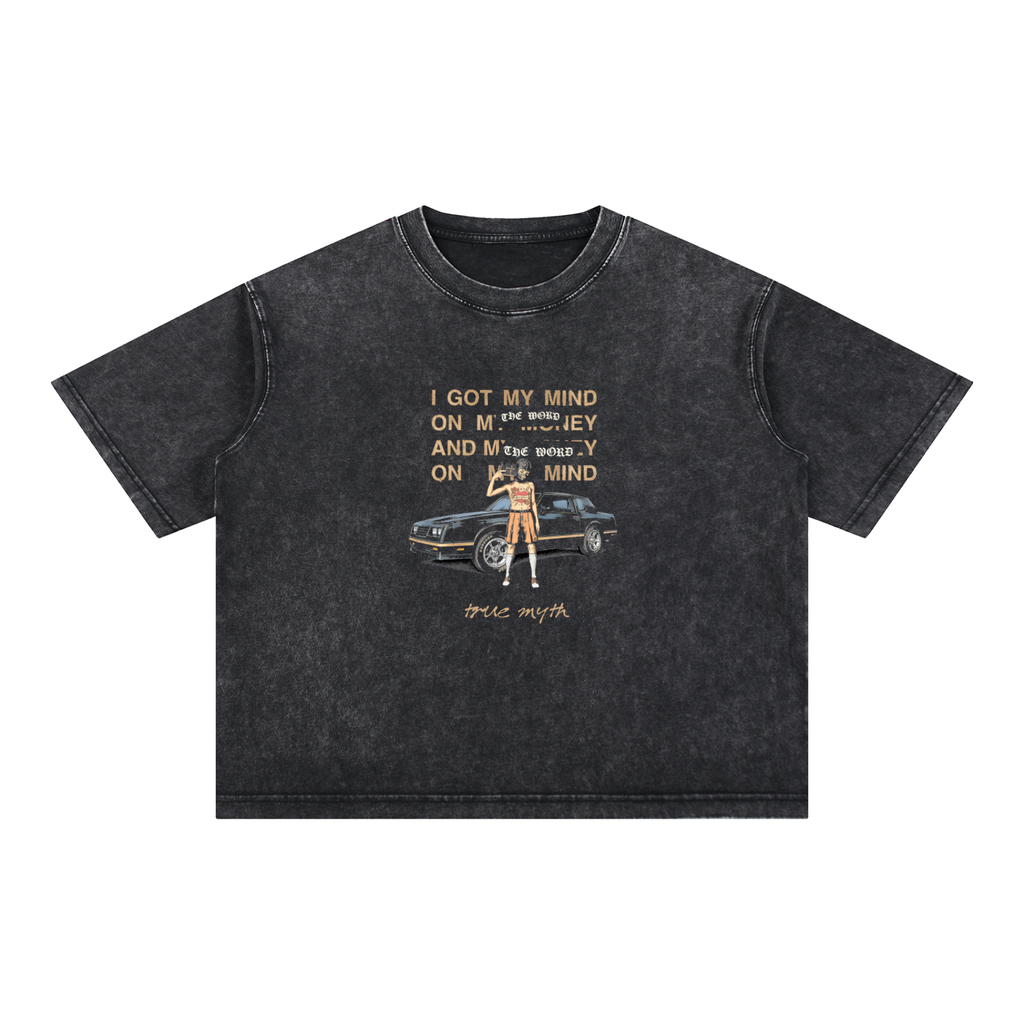 I Got The Word On My Mind boxy cropped tee, stone wash black, photo 3