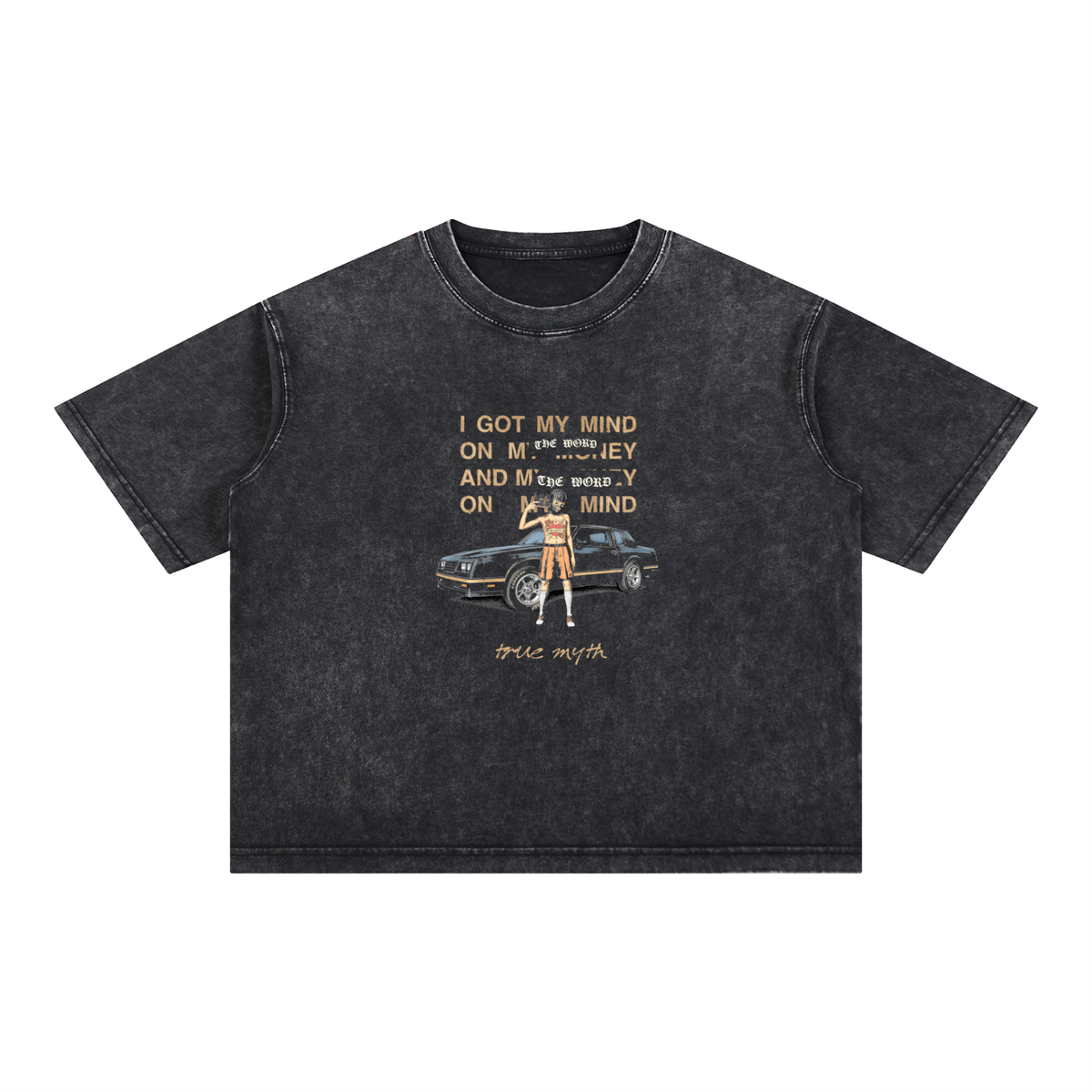 I Got The Word On My Mind boxy cropped tee, stone wash black, photo 3