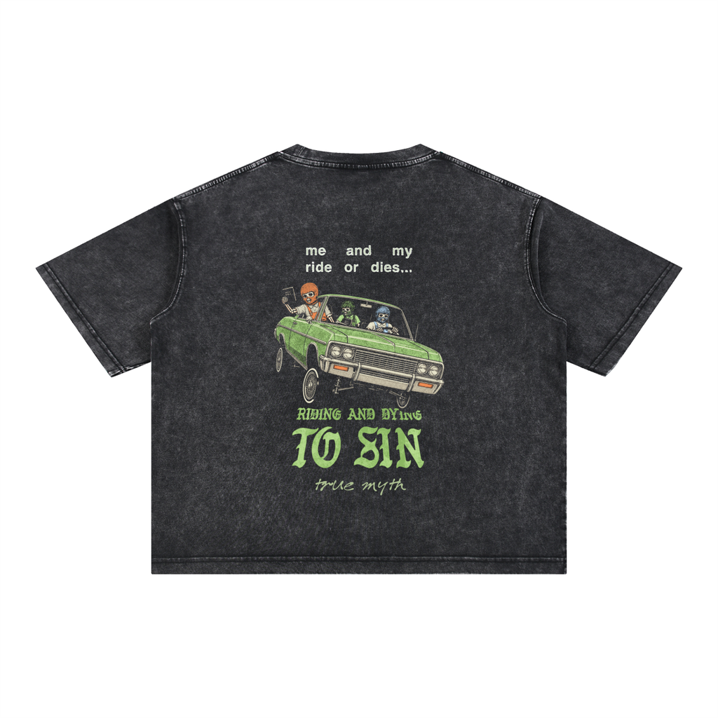 Boxy Cropped 3.0 | Ride or Die | Stone Wash Black