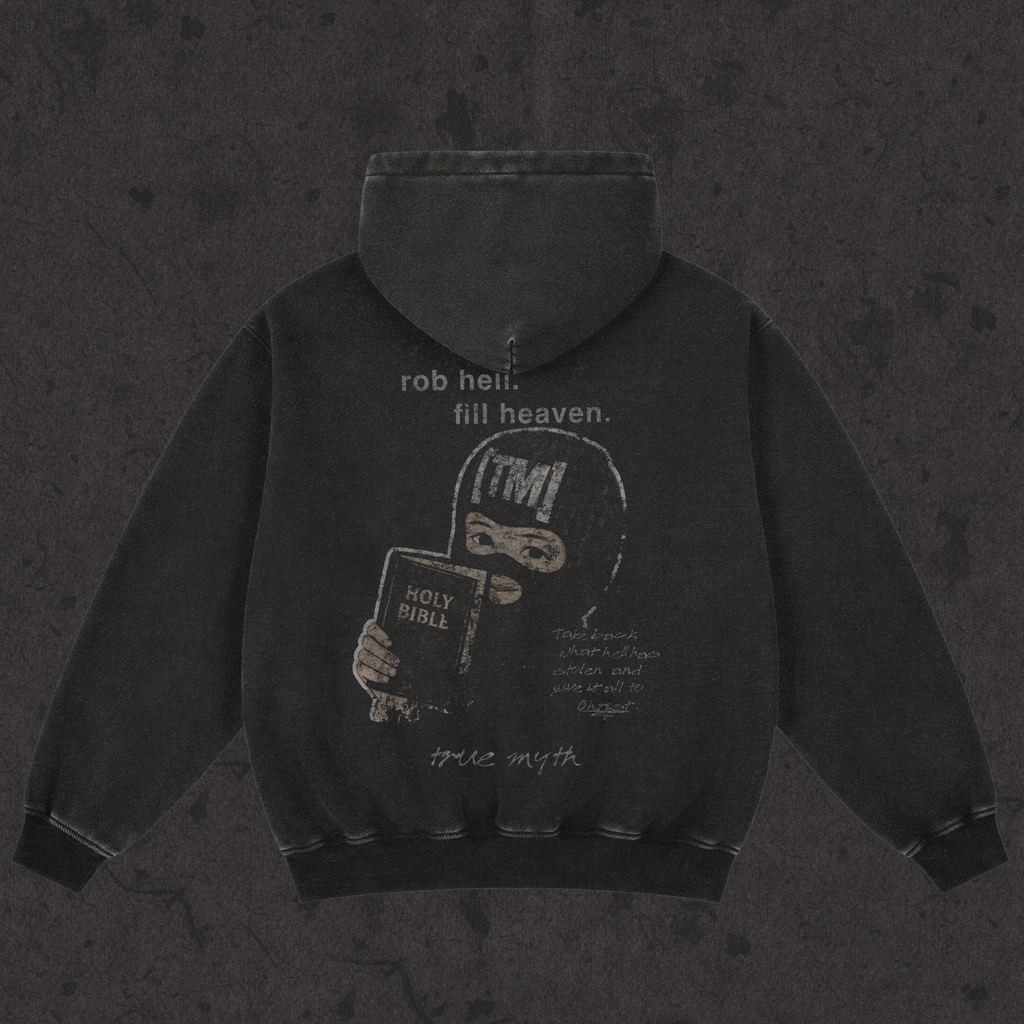 Oversized Retro Washed Hoodie | Robbing Hell To Fill Heaven | Retro Black