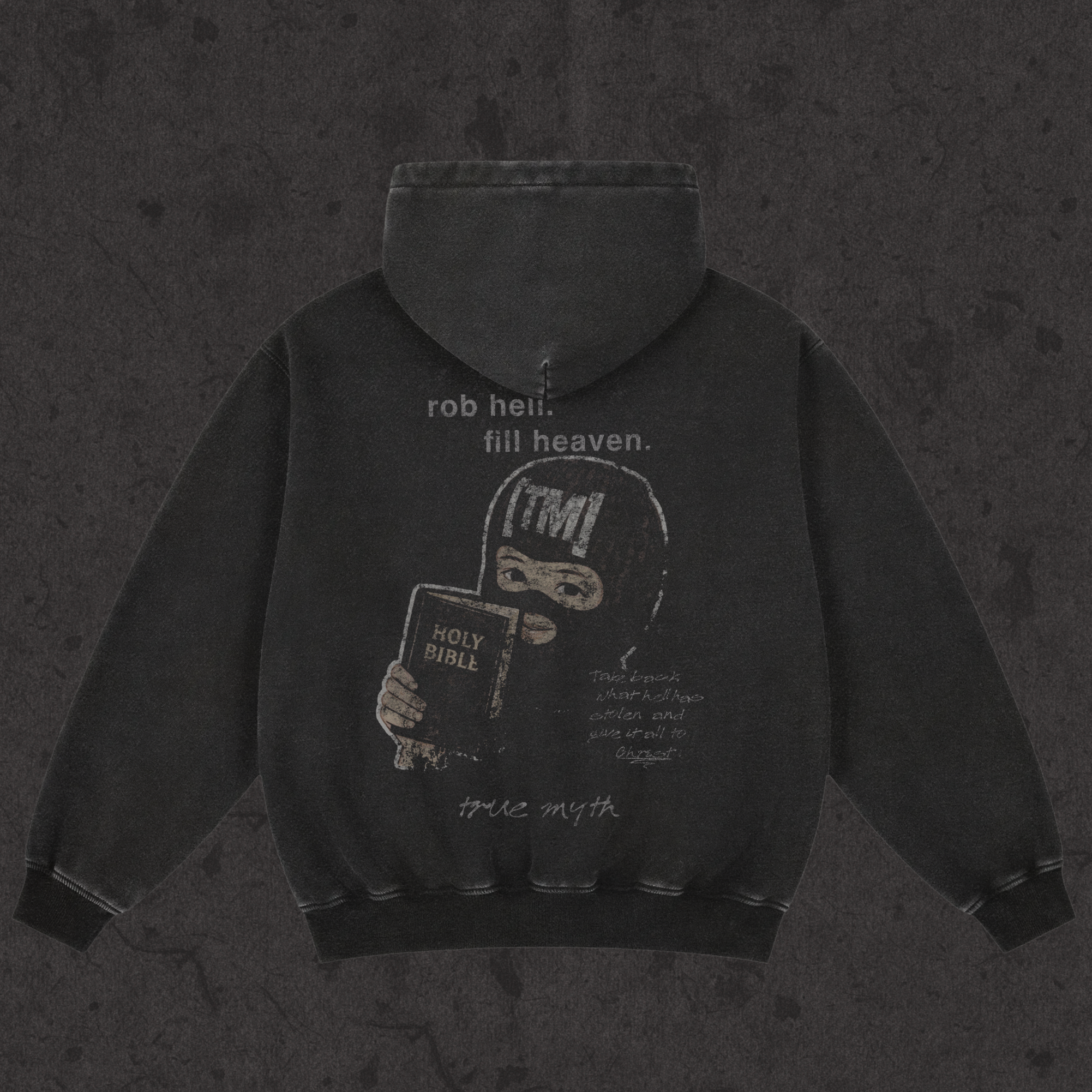 Oversized Retro Washed Hoodie | Robbing Hell To Fill Heaven | Retro Black
