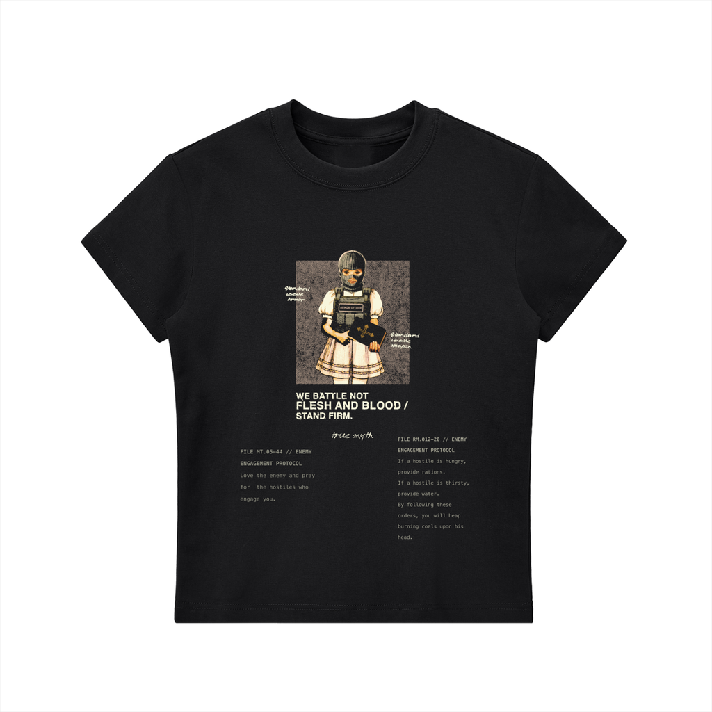 Rules of Engagement women's ultra slim tee, black, photo 3