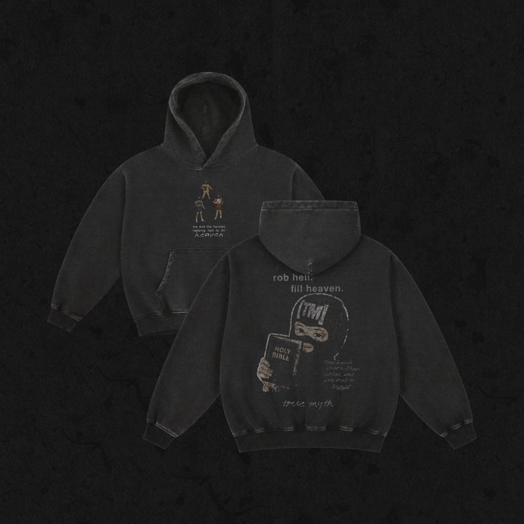 Oversized Retro Washed Hoodie | Robbing Hell To Fill Heaven | Retro Black