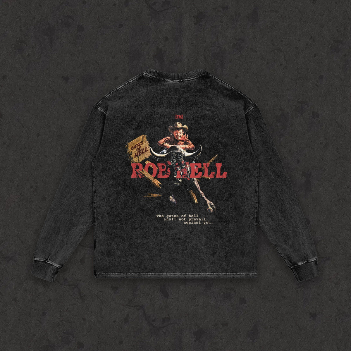 The Gates of Hell Will Not Prevail retro wash long sleeve, retro wash black, photo 2