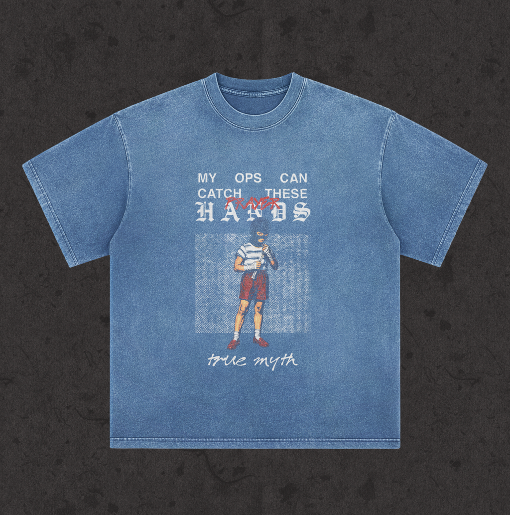 Faded Wash Loose Fit Tee | RGB Catch These Hands| Faded Wash Blue