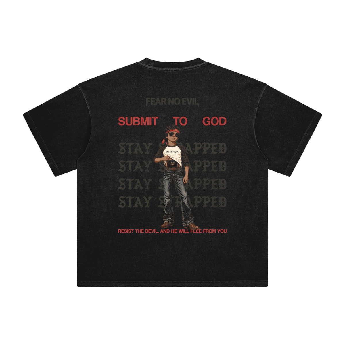 Retro Wash Loose Fit | Stay Strapped-Fear No Evil | Retro Wash Black