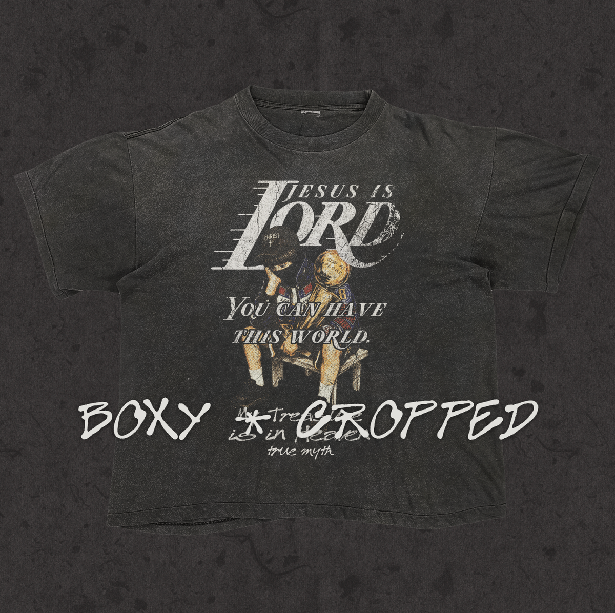 Boxy Cropped 3.0 | Jesus is Lord-Mamba Edition | Stone Wash Black