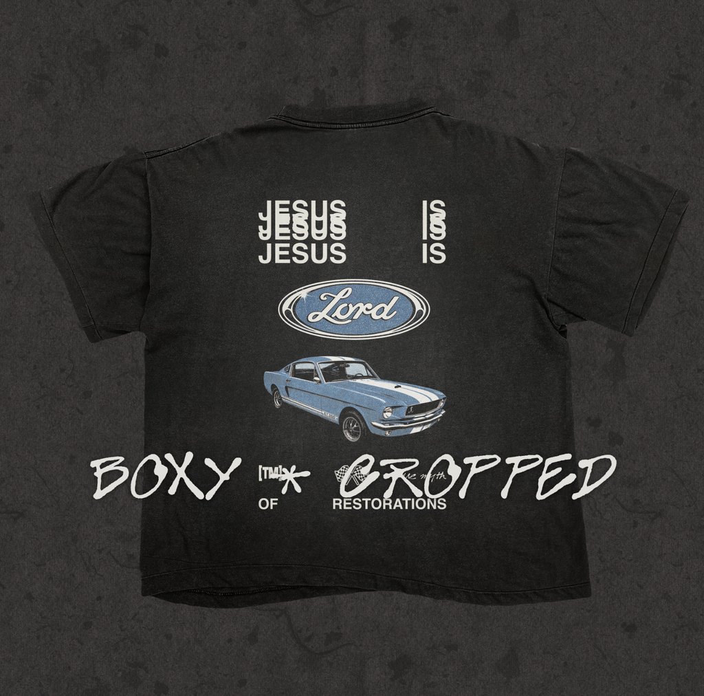 Jesus is Lord Even In The Wreckage boxy cropped tee, stone wash black, photo 2