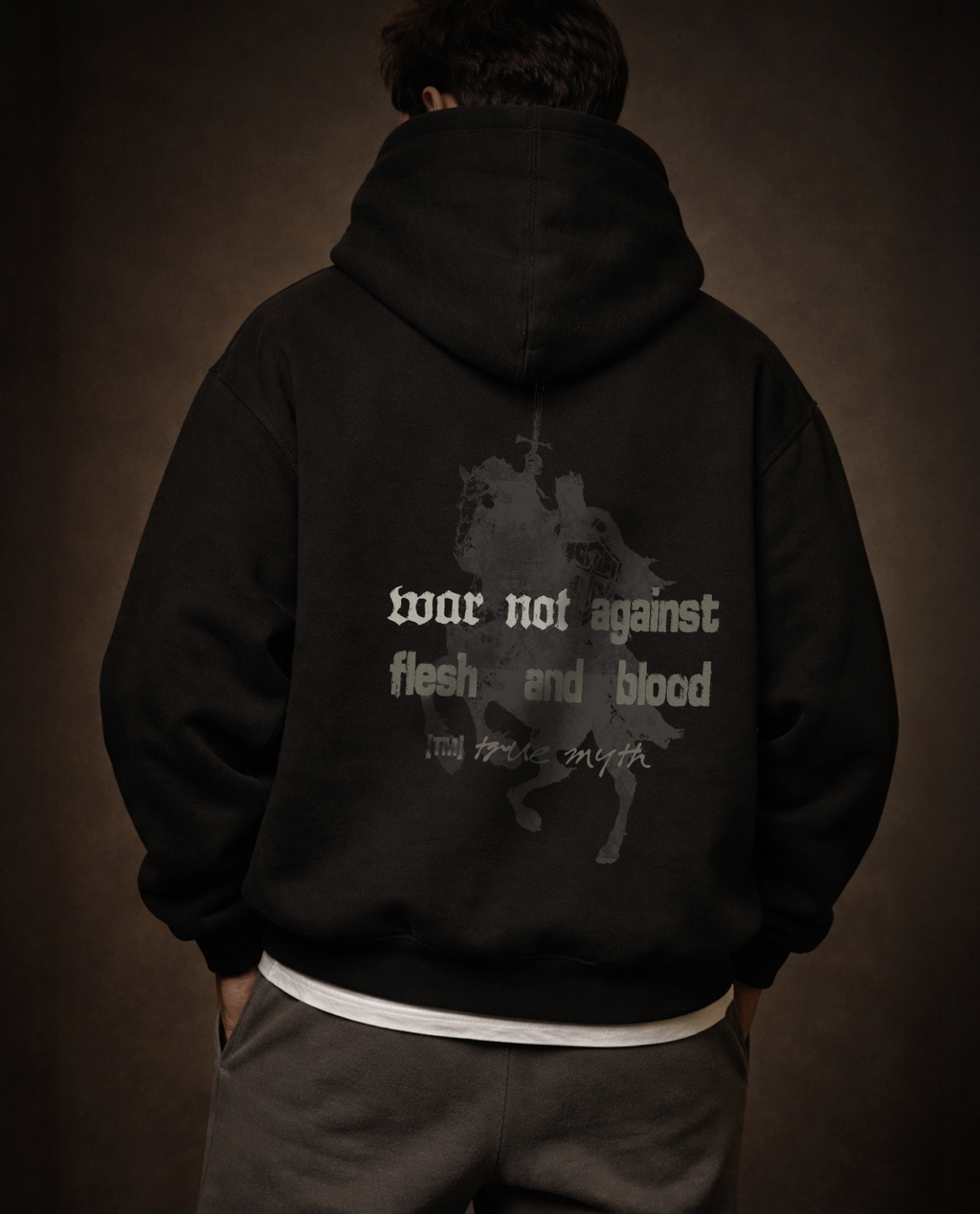 Boxy Fit Hoodie (Black) | War Not Against Flesh and Blood
