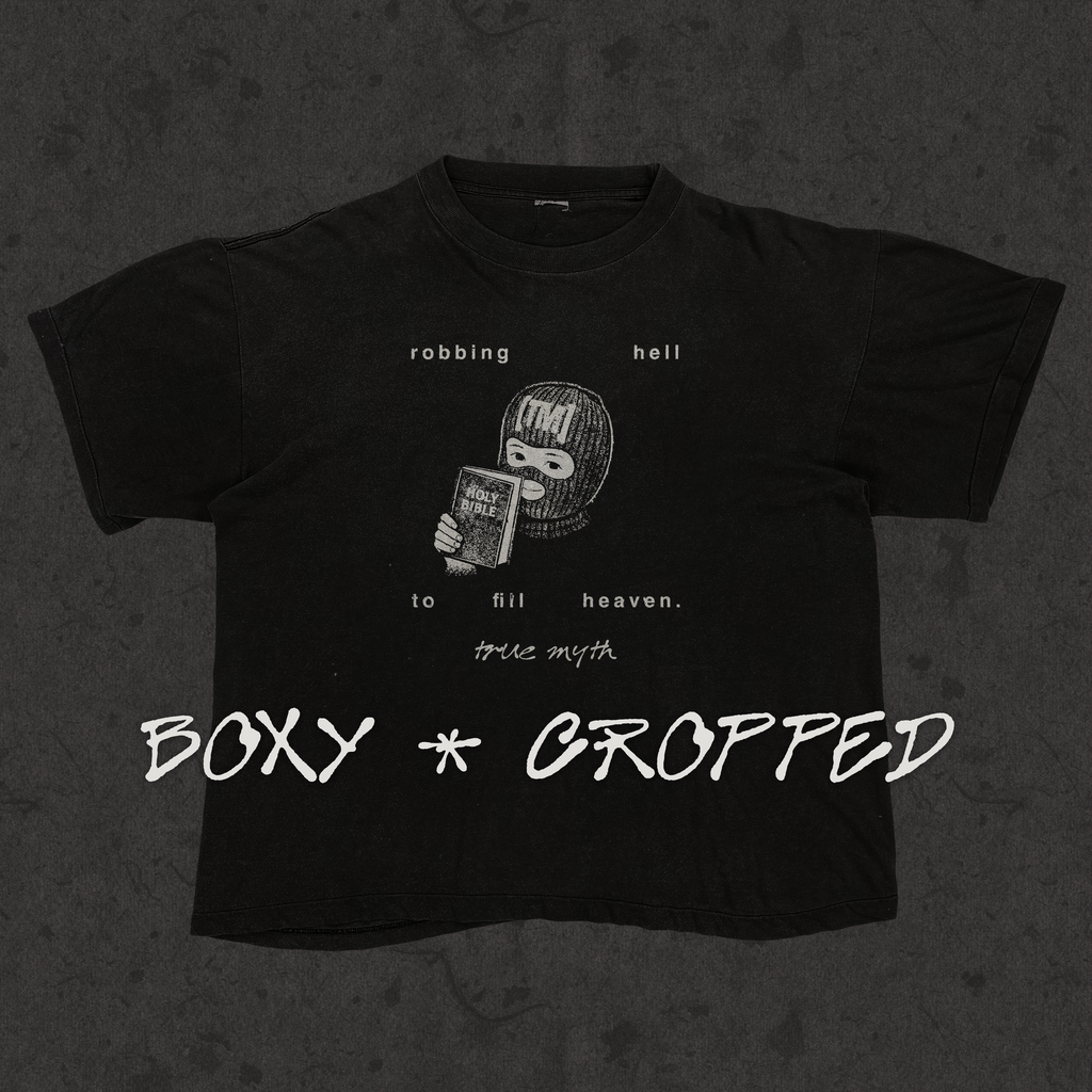 Cropped/Boxy Loose Fit Tee 1.0 | Robbing Hell To Fill Heaven | Black