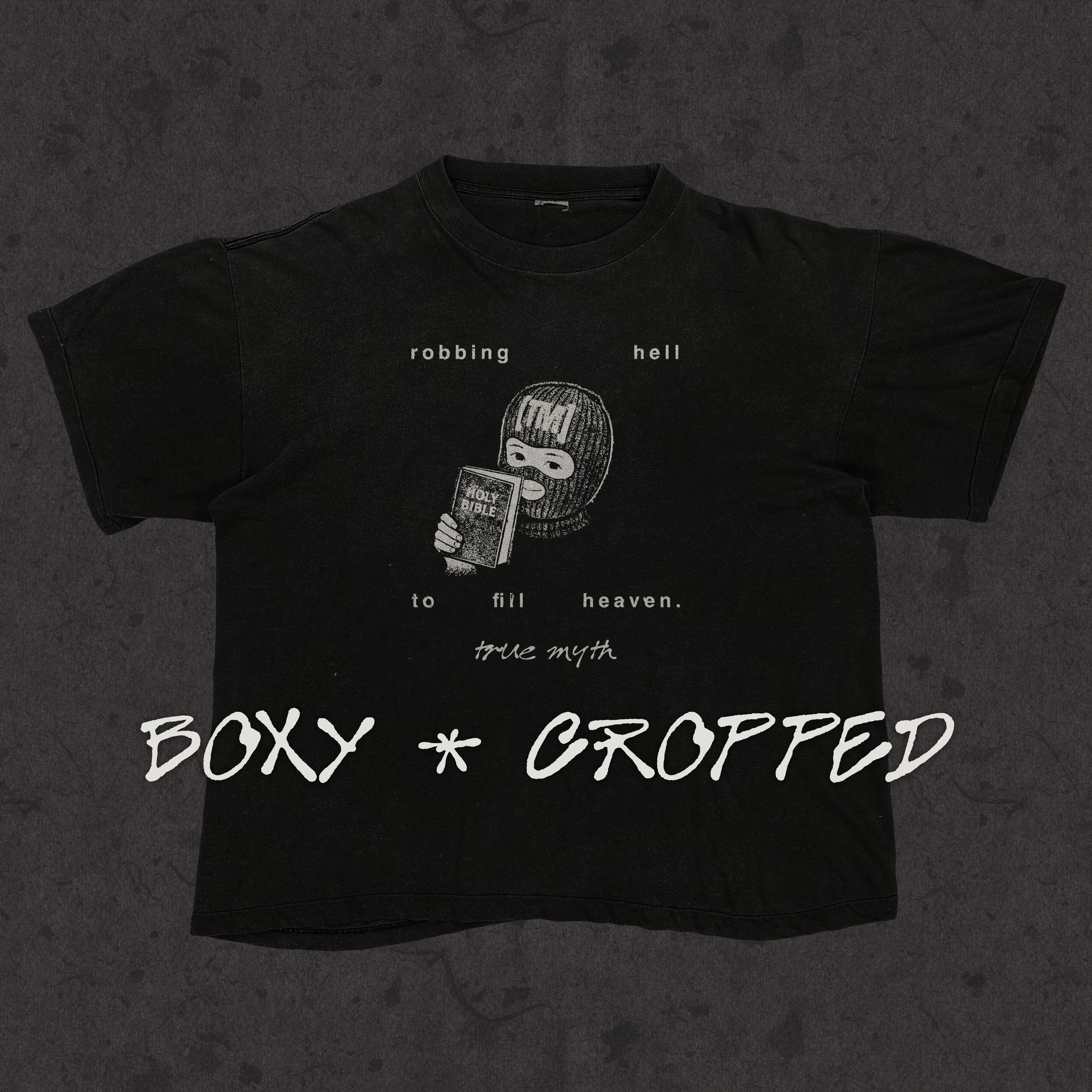 Cropped/Boxy Loose Fit Tee 1.0 | Robbing Hell To Fill Heaven | Black