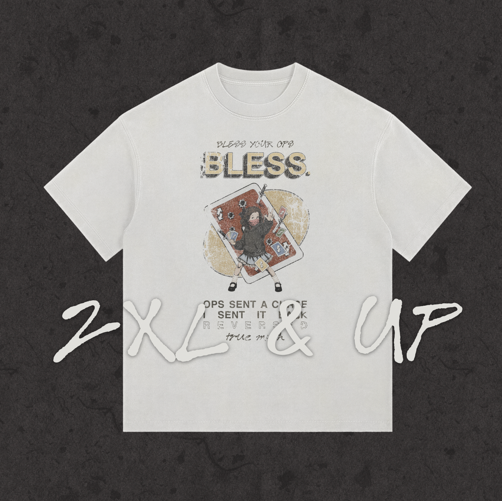 2XL & up tee with the hand-drawn 'Reverse Card' design by True Myth, white