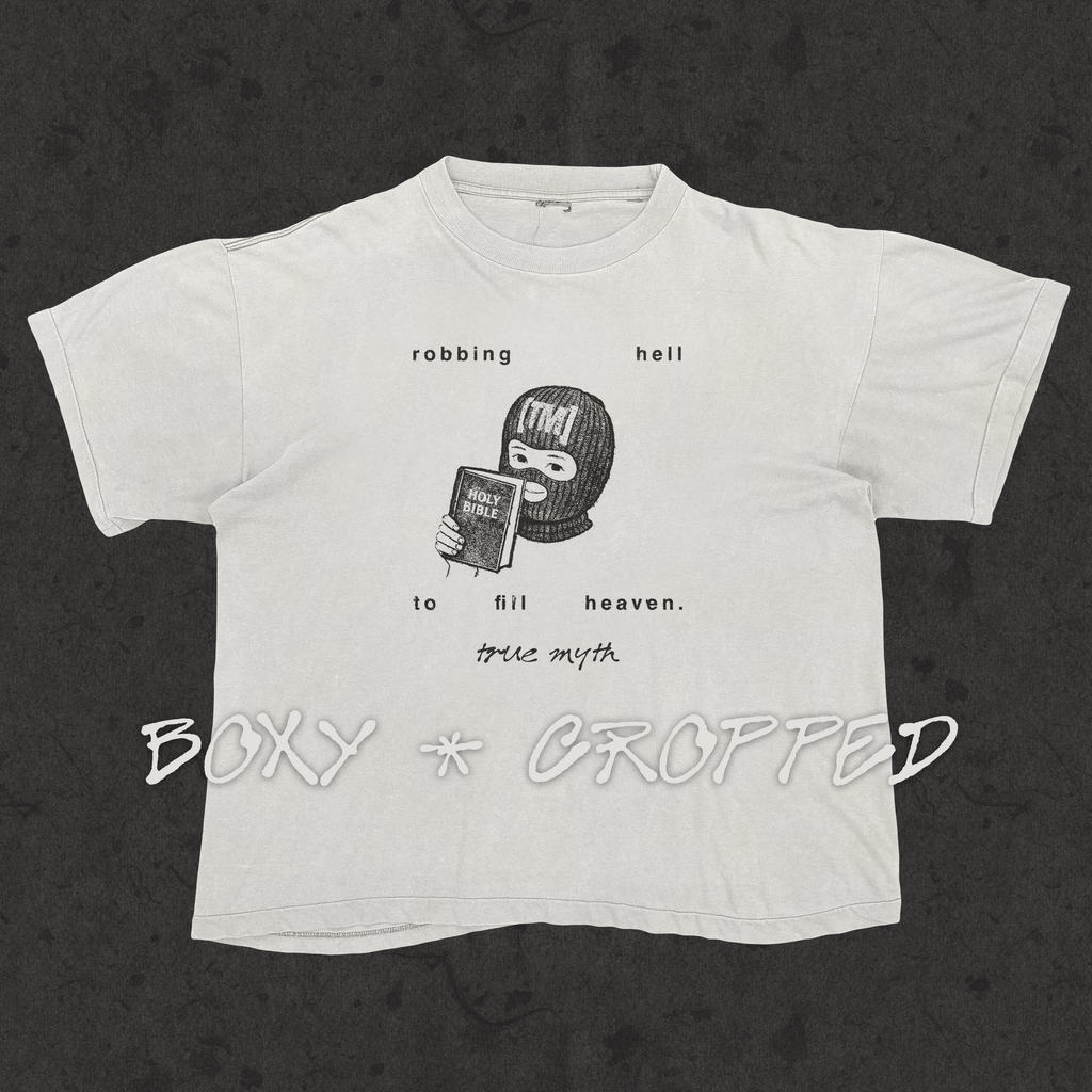 Cropped/Boxy Loose Fit Tee 1.0 | Robbing Hell To Fill Heaven | White