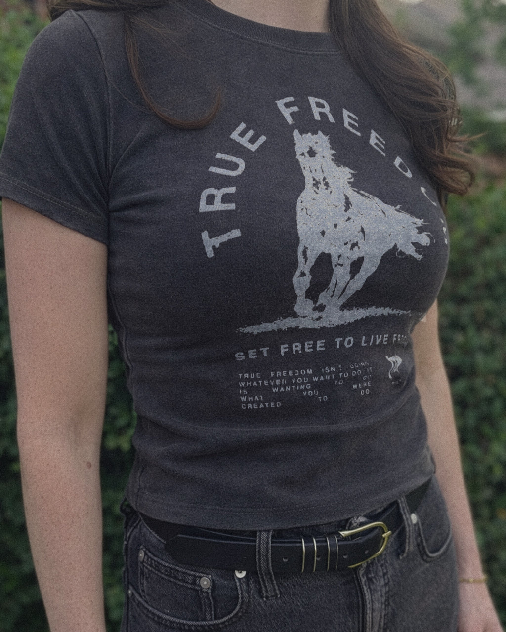 Vintage Wash Ultra Slim Fit T-shirt | True Freedom Horse | Faded Black