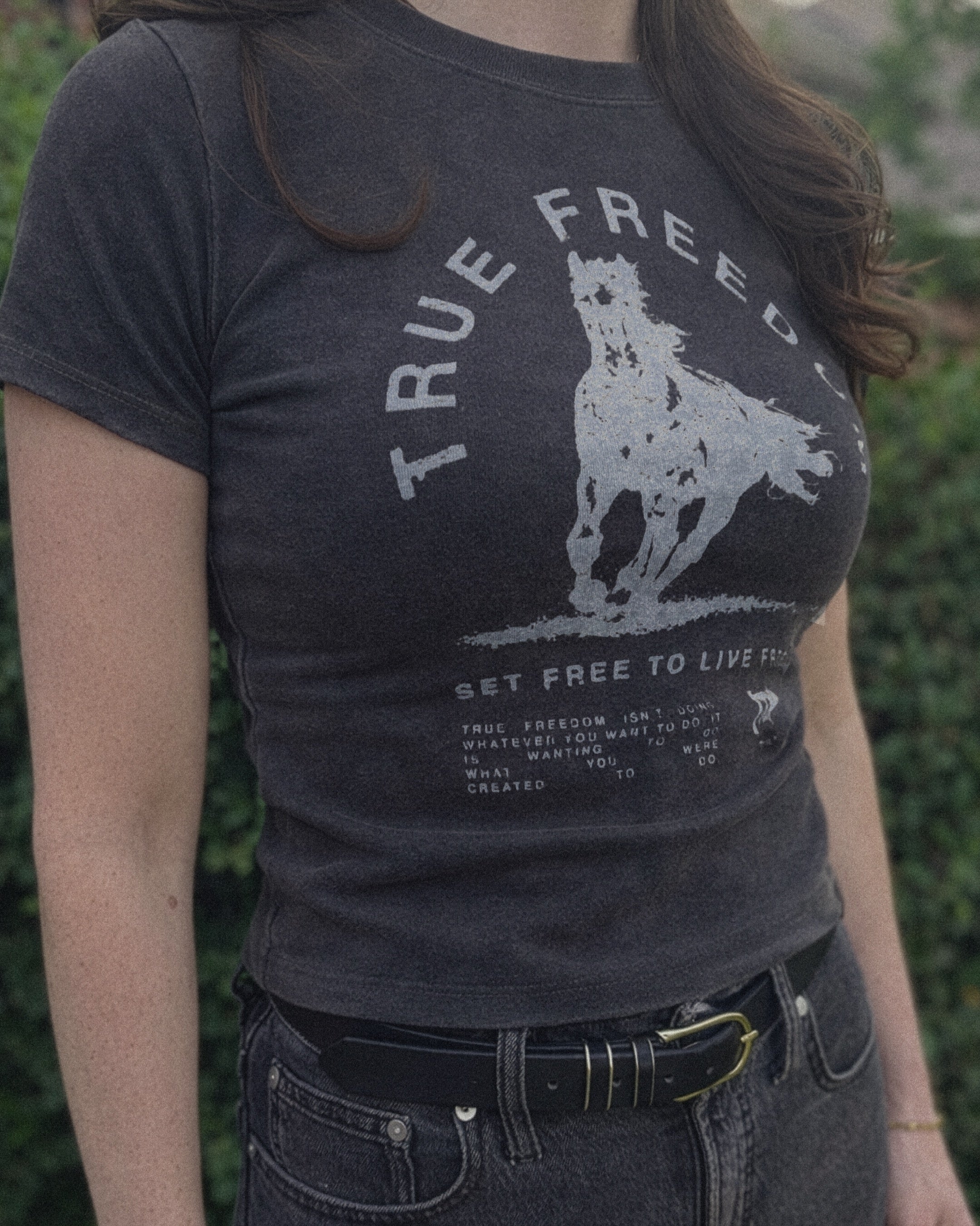 Vintage Wash Ultra Slim Fit T-shirt | True Freedom Horse | Faded Black