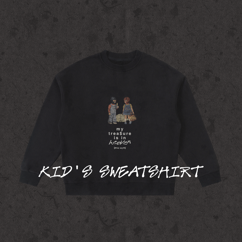 Kids Fleece Crewneck My Treasure Is In Heaven black front