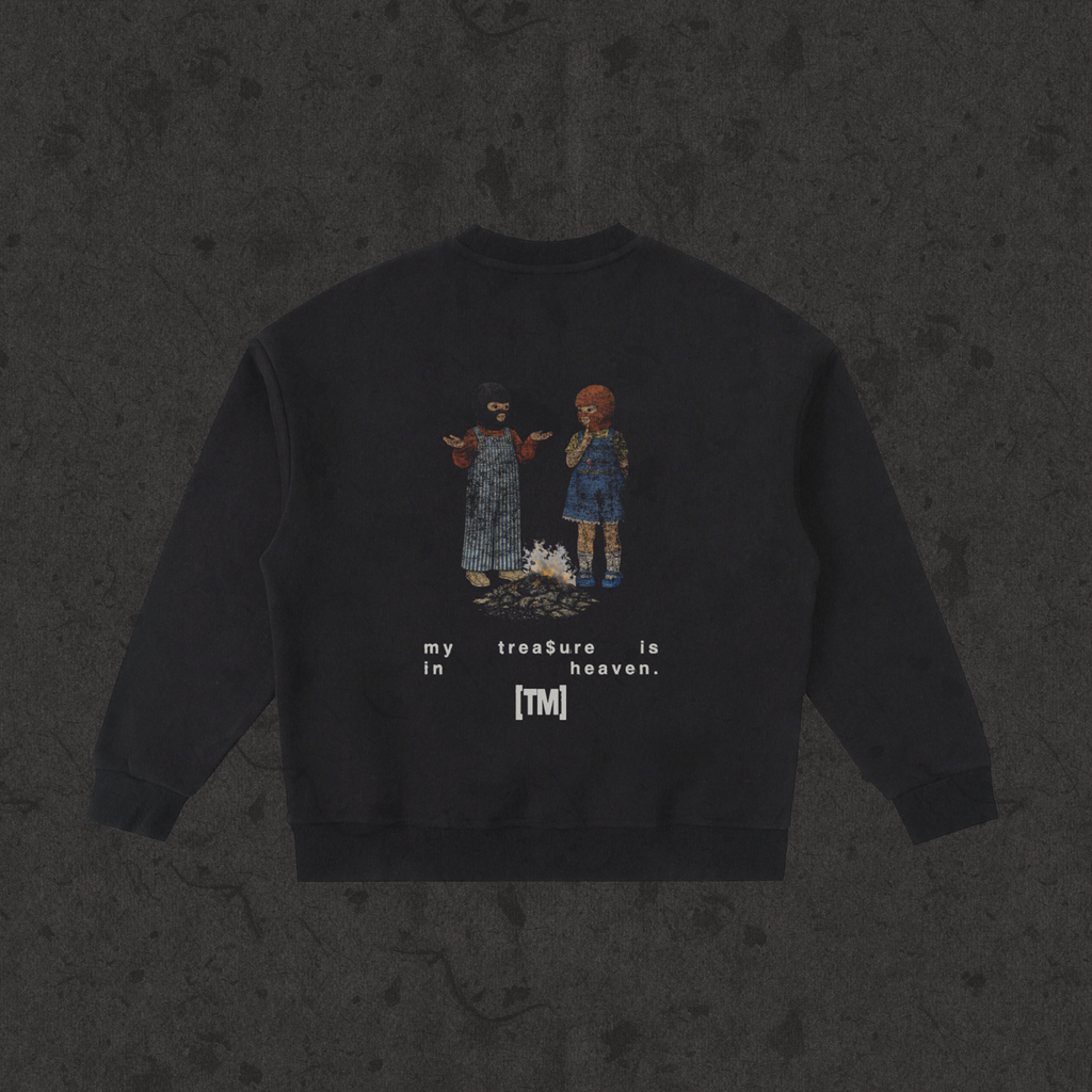 Kids Fleece Crewneck My Treasure Is In Heaven black back