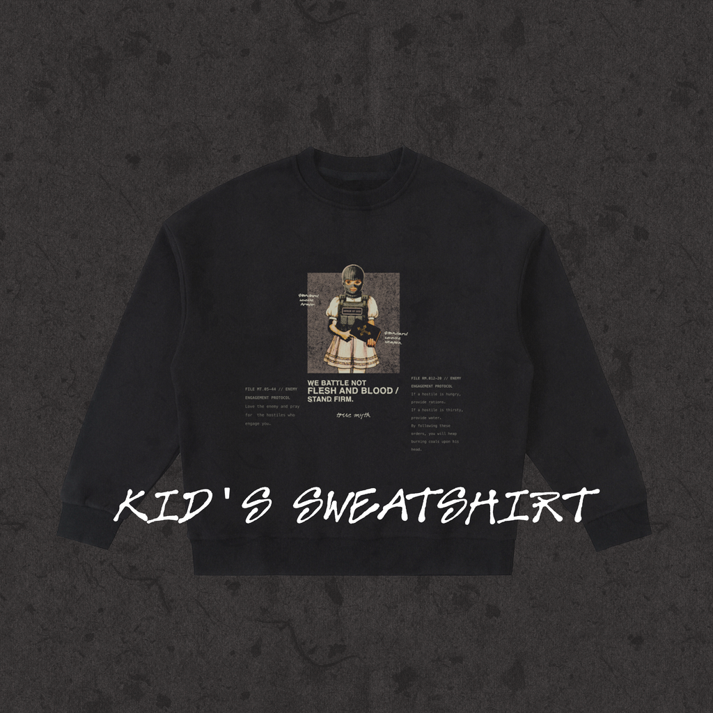 Kids Fleece Crewneck Rules of Engagement black front