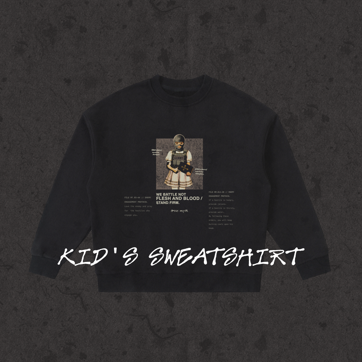 Kids Fleece Crewneck Rules of Engagement black front
