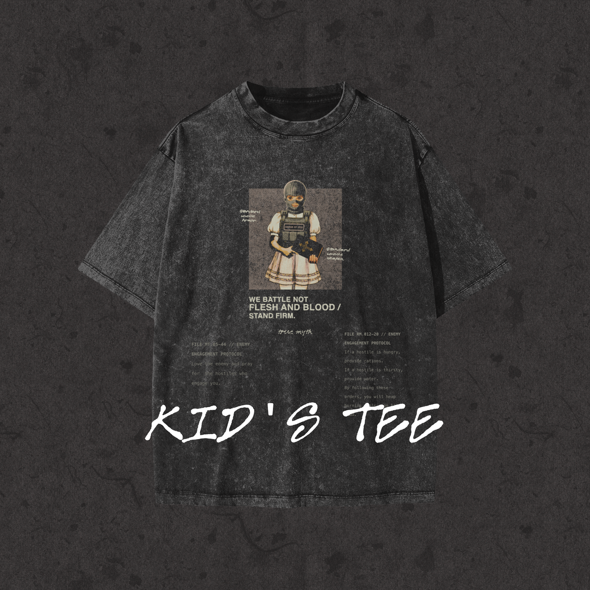 Kids Snow Washed Tee Rules of Engagement black front