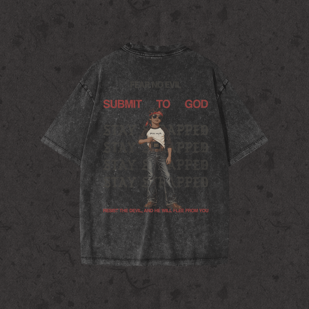 Kids Snow Washed Tee Stay Strapped-Fear No Evil black back