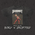 Boxy cropped tee with the hand-drawn 'Submit-Victory Is Surrender' design by True Myth, stone wash black