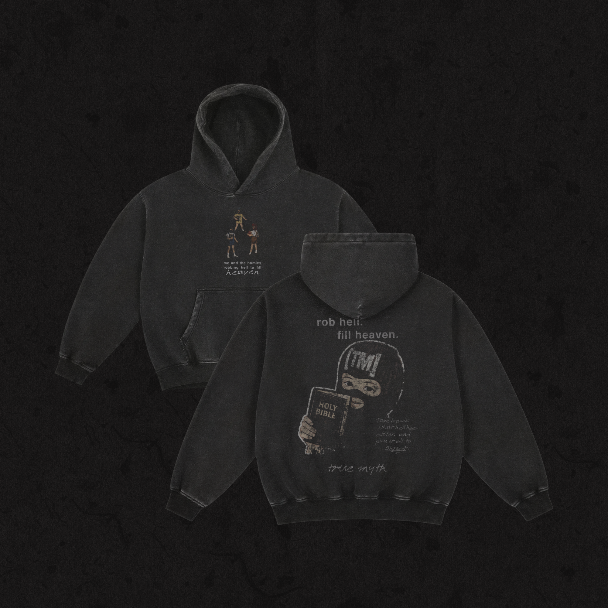 Retro Washed Oversized Hoodie | Robbing Hell To Fill Heaven | Retro Black