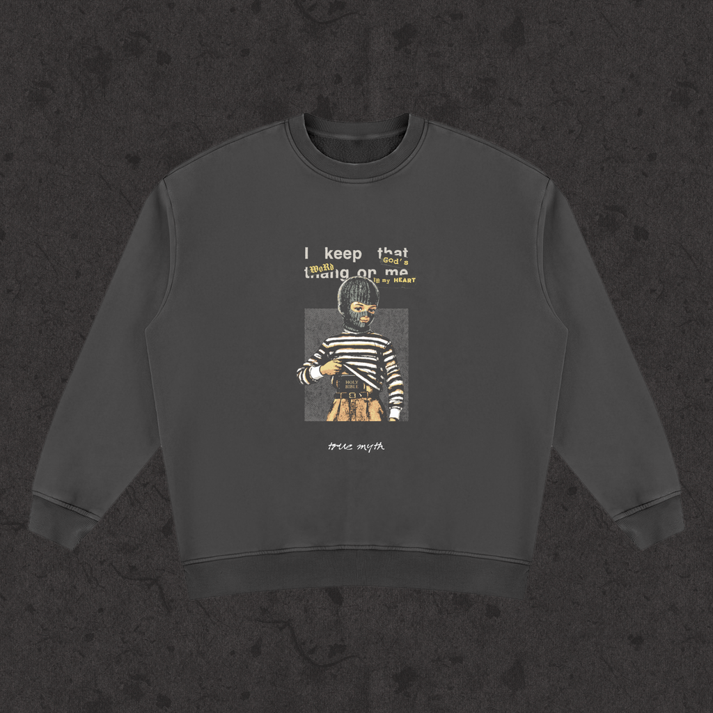 Sweatshirt with the hand-drawn 'Concealed Carry' design by True Myth, retro black
