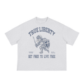 Boxy cropped tee with the hand-drawn 'Knight Mascot' design by True Myth, white