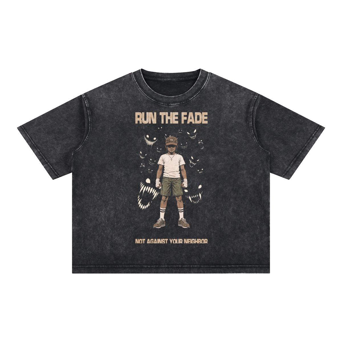 Run The Fade boxy cropped tee, stone wash black, photo 3