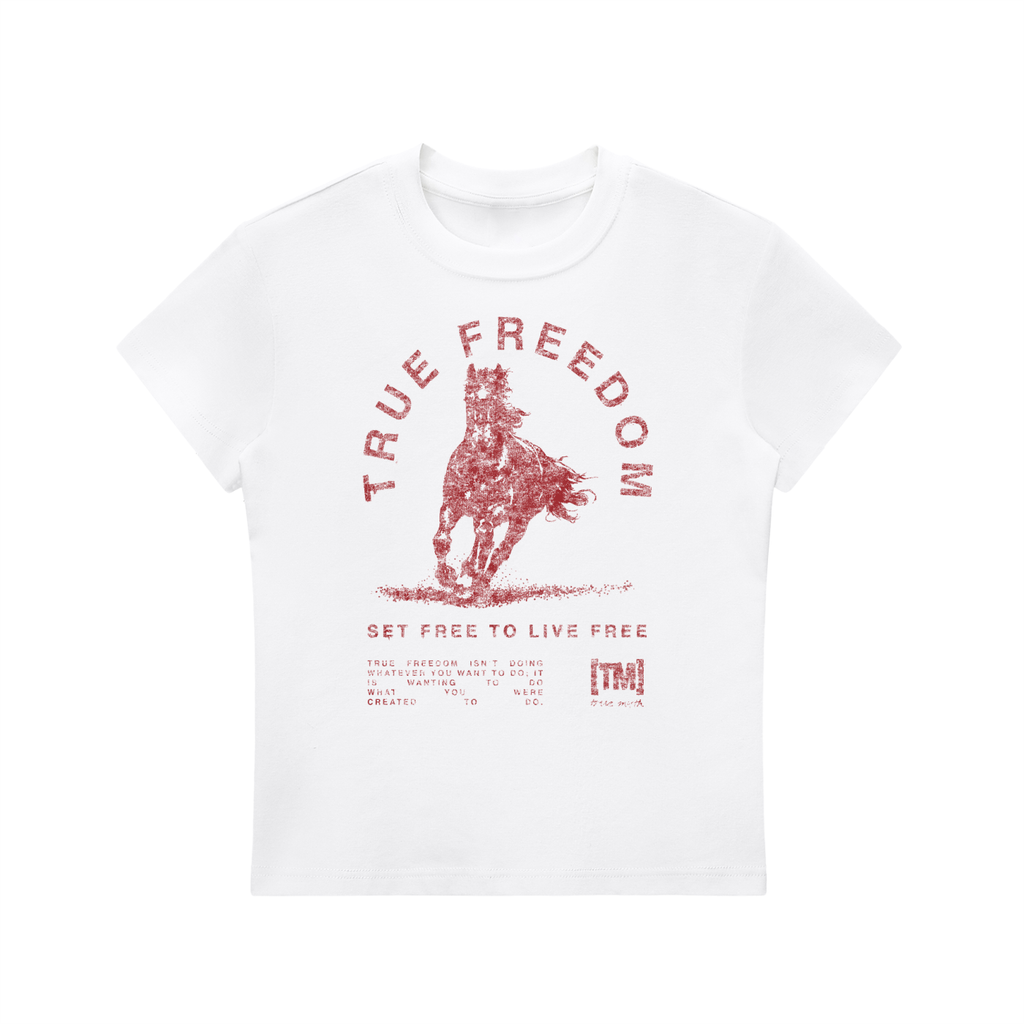 Ultra Slim Fit Body Con T-Shirt | True Freedom Horse | Red on White