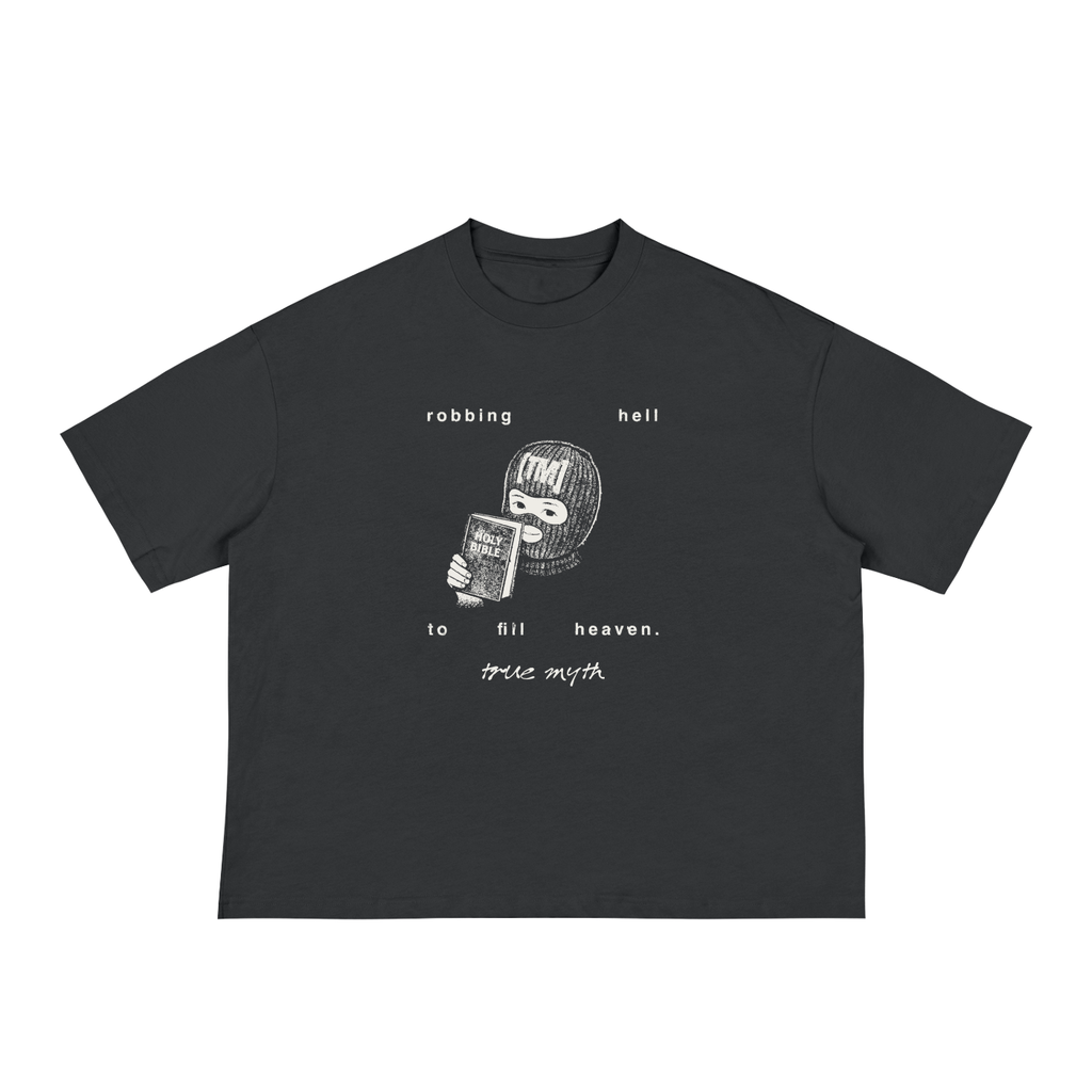 Cropped/Boxy Loose Fit Tee 1.0 | Robbing Hell To Fill Heaven | Black