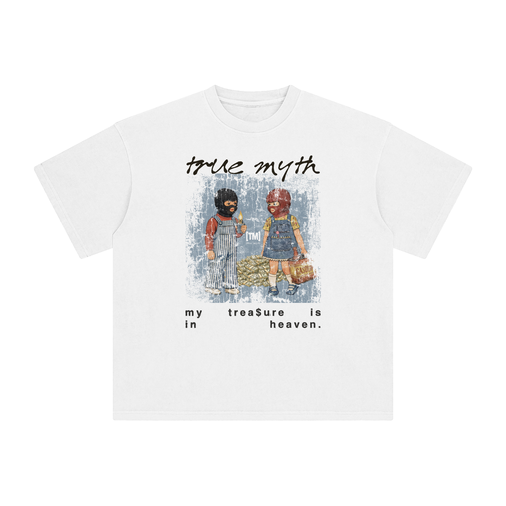 Retro Wash Loose Fit Tee | Vintage Mural My Treasure Is In Heaven | White