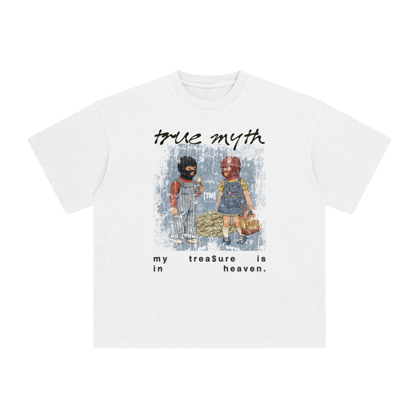 Retro Wash Loose Fit Tee | Vintage Mural My Treasure Is In Heaven | White