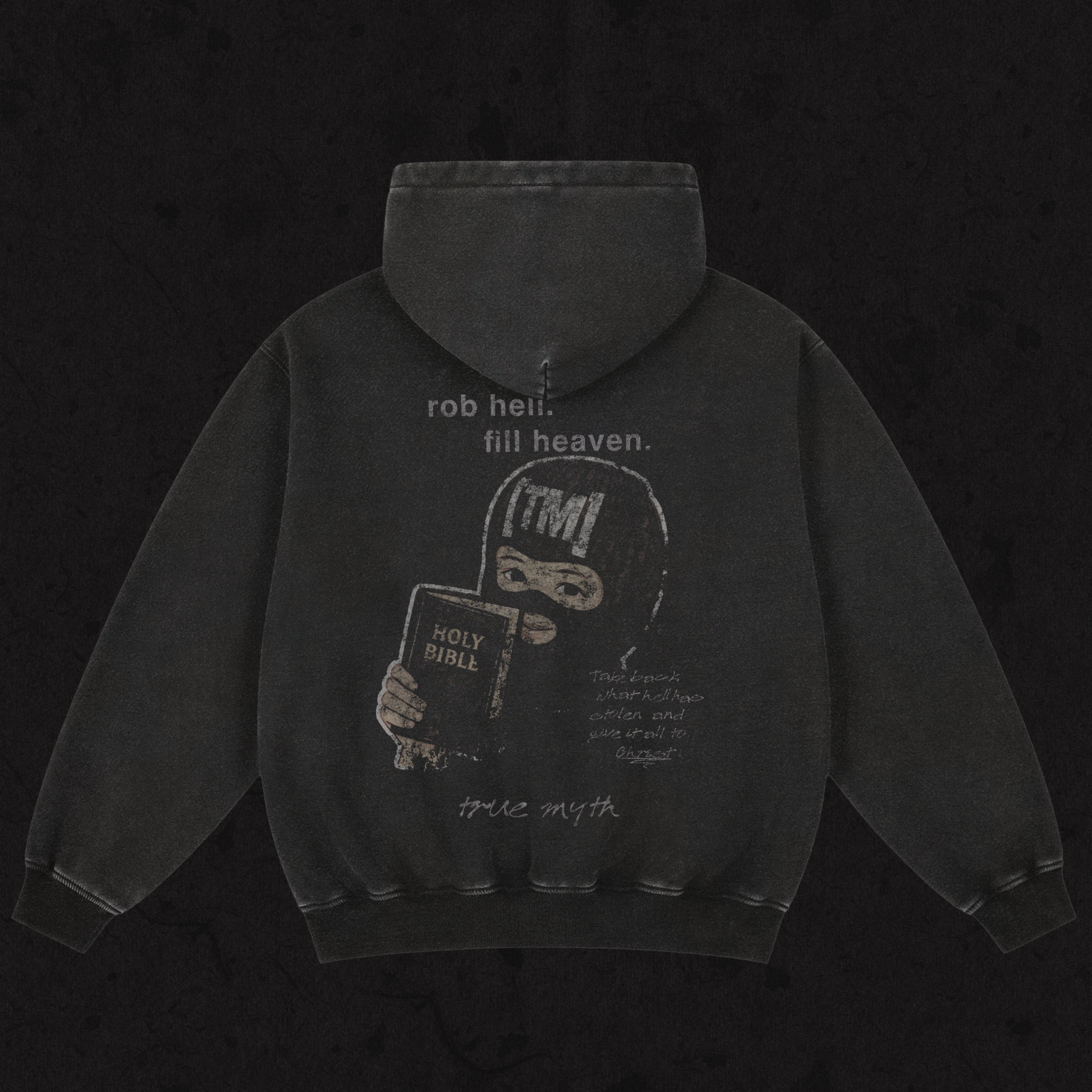 Retro Washed Oversized Hoodie | Robbing Hell To Fill Heaven | Retro Black